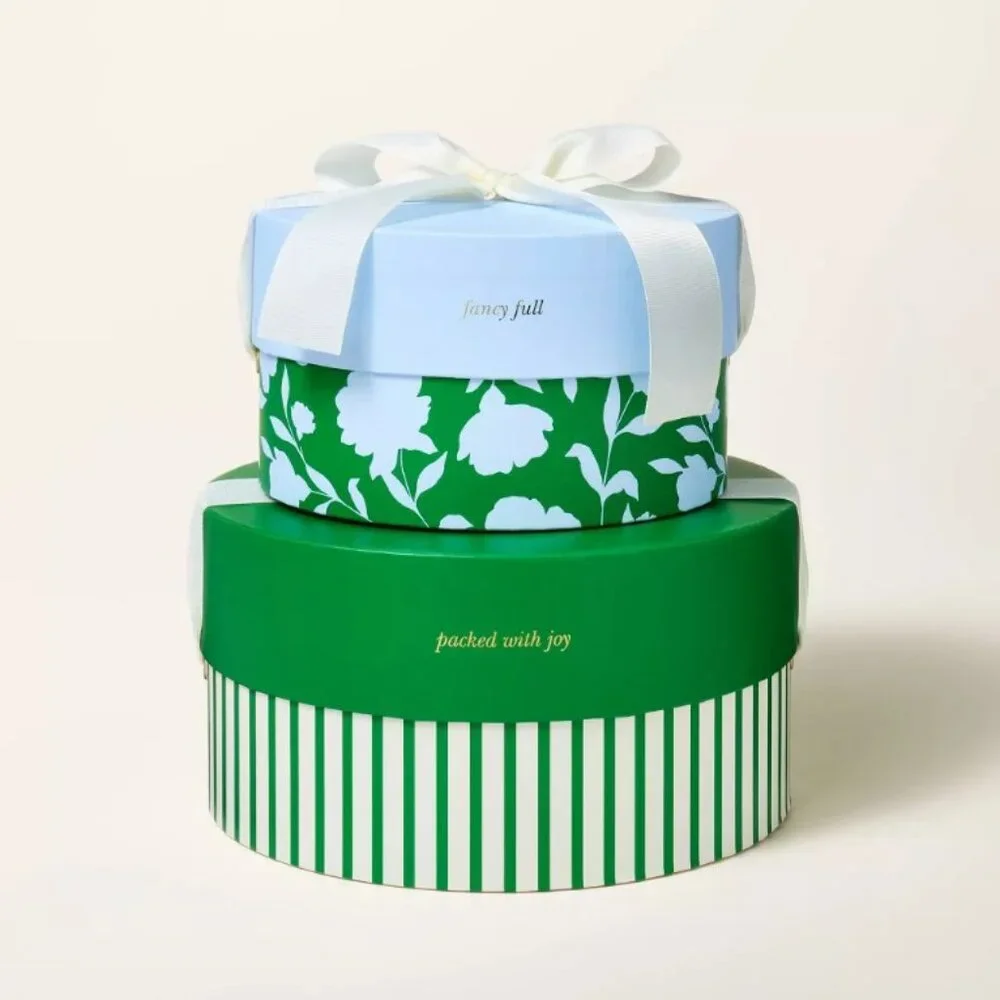 NWT 2pk Classic Rose/Stripe Round Gift Boxes Green/Blue - kate spade new york